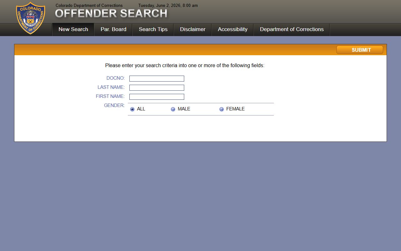 Colorado CDOC offender search for Elbert County inmate records