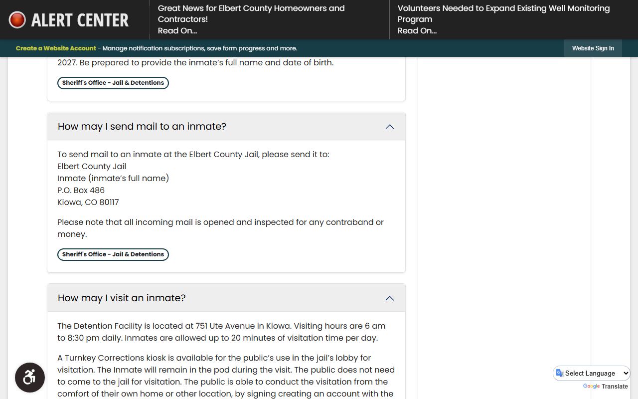 Elbert County jail roster phone FAQ for inmate search