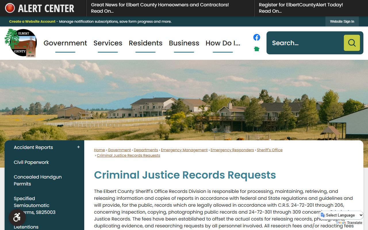 Elbert County jail mugshots records request page